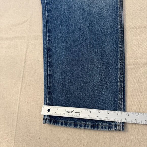 Riggs Dura Shield Blue Denim Straight Leg Work Jeans Brown Leather Detail 46x32 - Picture 7 of 16